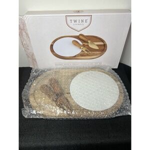 Twine Living Wood Ceramic Cheese Board‎ Set Gold Knives Acacia Wood Charcuterie